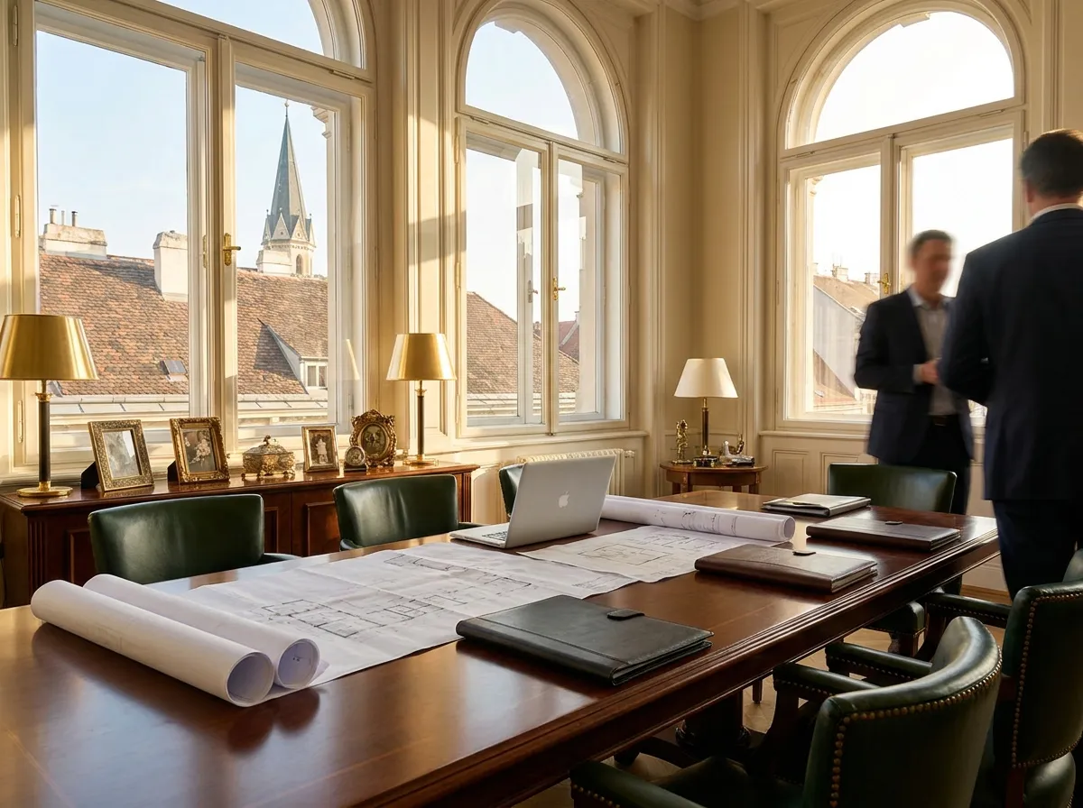 Elegantes Besprechungszimmer mit Blick über Wien